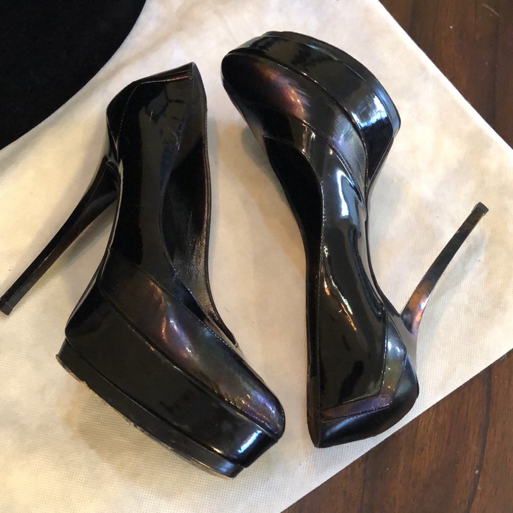 Gucci Patent leather & metallic iridescent leather stiletto platform heels